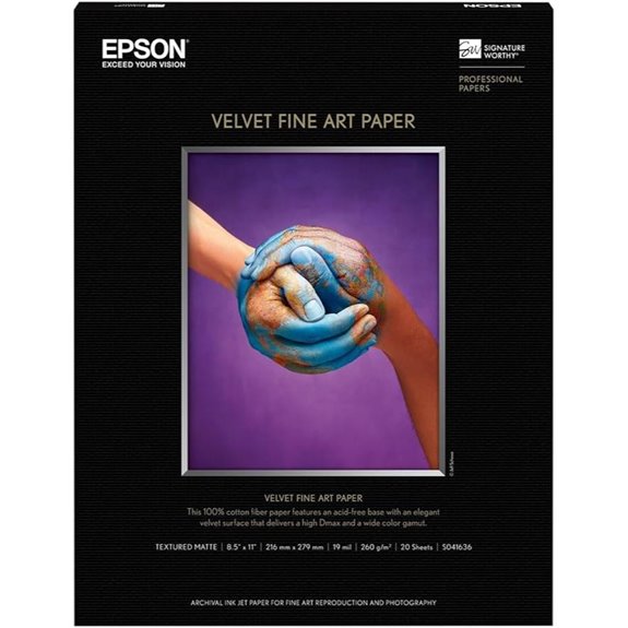 Epson Velvet Fine Art Paper (8.5x11 Inches 20 Sheets) (S041636) White