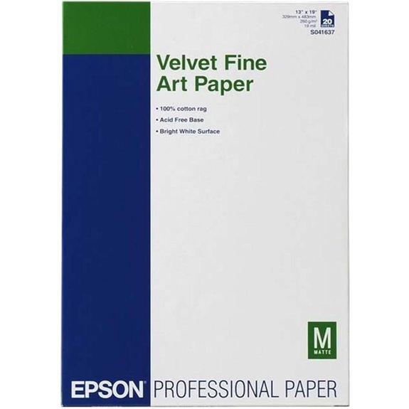 Epson S041637 Velvet Fine Art Paper 13 x 19 White (Pack of 20 Sheets)