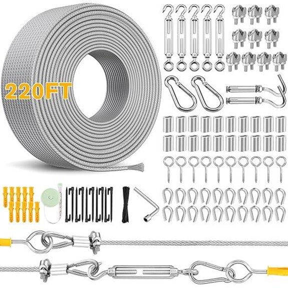 220FT Stainless Steel Wire Rope Kit with Turnbuckles