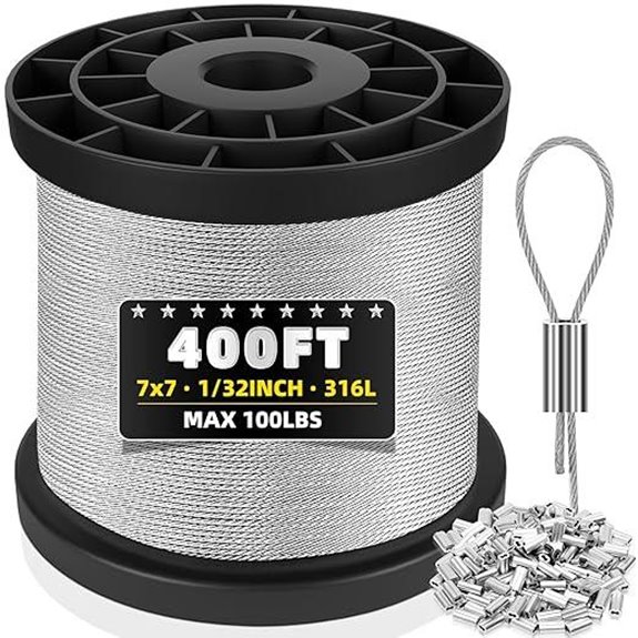 316 Stainless Steel Wire Rope with Sleeves 400FT