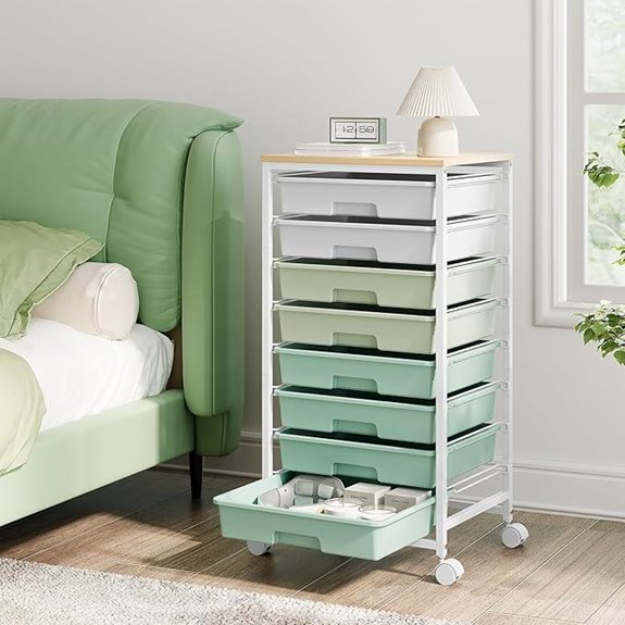 Storage Cart with 8 Drawers and Wooden Top