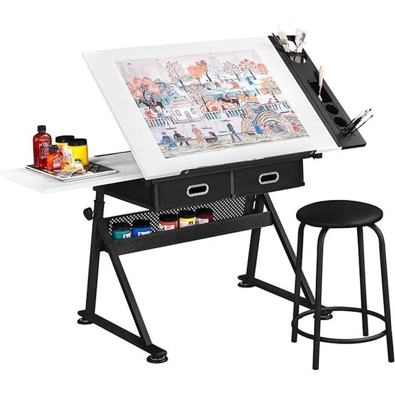 Yaheetech Adjustable Art Desk with Stools and Drawers