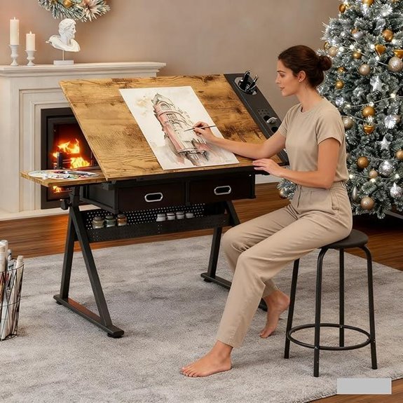 Adjustable Drafting Table for Artists with Storage