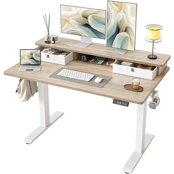 TIQLAB Adjustable Standing Desk with Storage Shelf