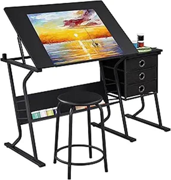 Yaheetech Adjustable Art Drafting Table with Stool