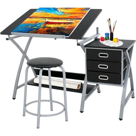 ZENY Drafting Table and Stool with Storage