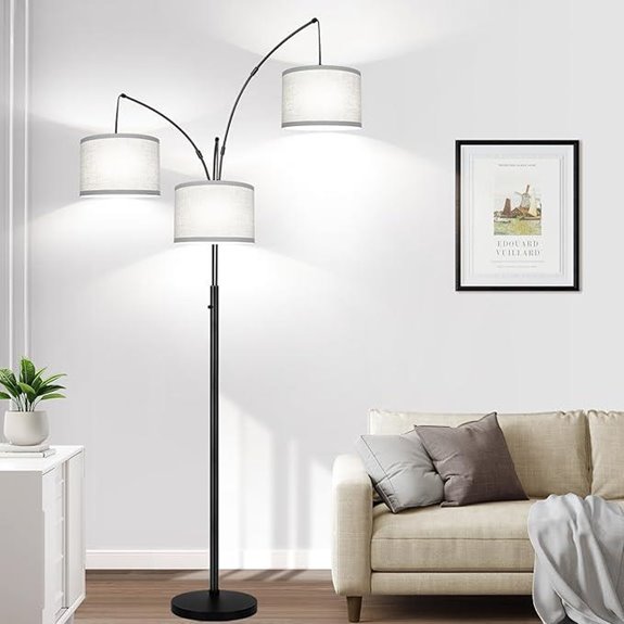 Dimmable Arc Floor Lamp with Gray Linen Shade