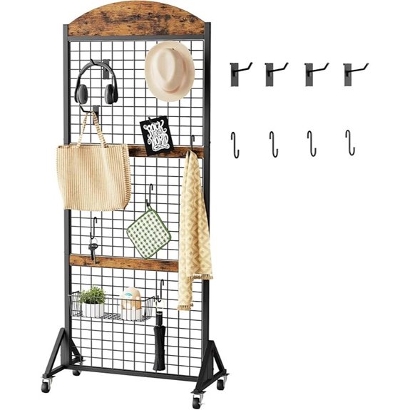Movable Grid Wall Display Rack with Hooks