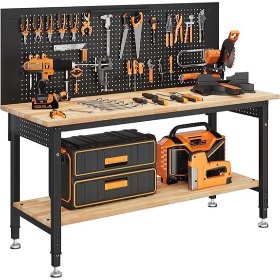 Adjustable Work Bench with Storage and Power Strip