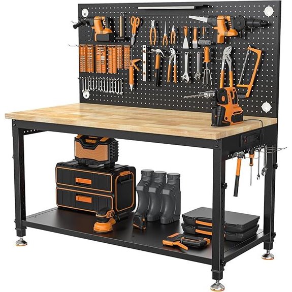 Heavy Duty Adjustable Work Bench with Storage and Lighting