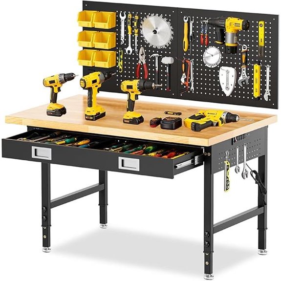 48-Inch Adjustable Workbench with Drawers and Power Outlets