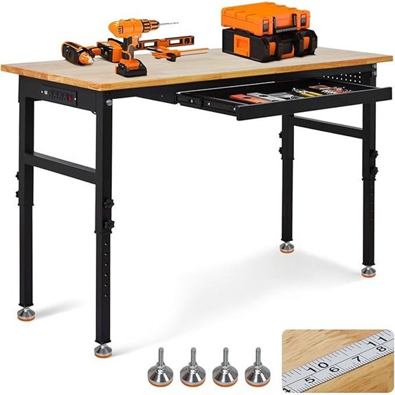Adjustable Workbench with Drawer and Power Outlet