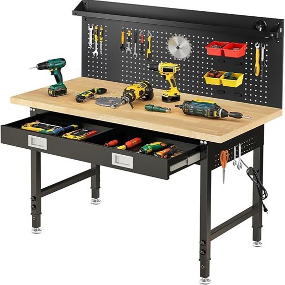 Adjustable Garage Workbench with Drawers and Power Outlet