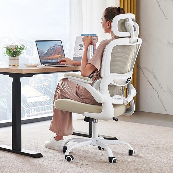 Ergonomic Mesh Office Chair with Wheels Beige