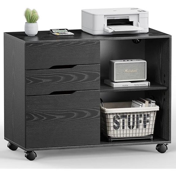 DUMOS 3-Drawer Rolling Lateral File Cabinet Black