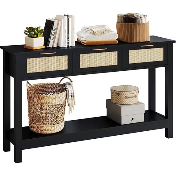 Luoxiao Black Entryway Console Table with Drawers