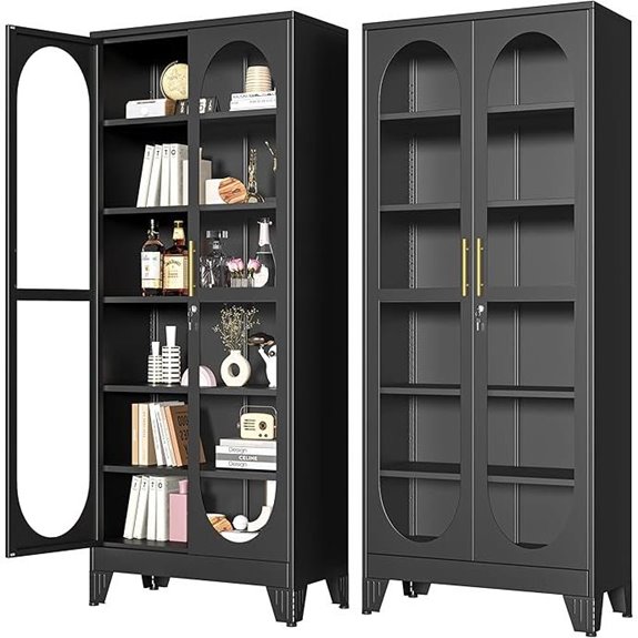 75 Black Glass Display Cabinet with Shelves