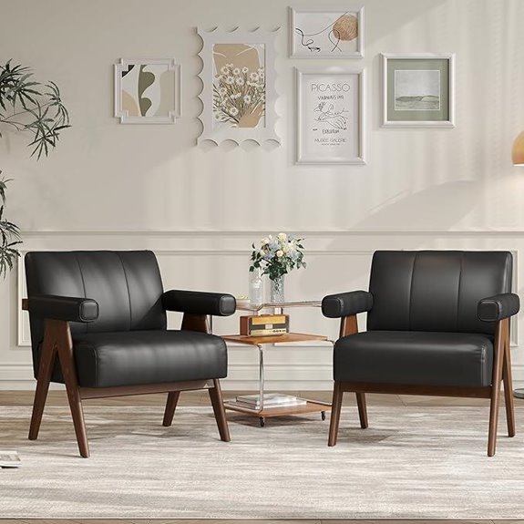 JIASTING Black Leather Accent Chairs (Set of 2)