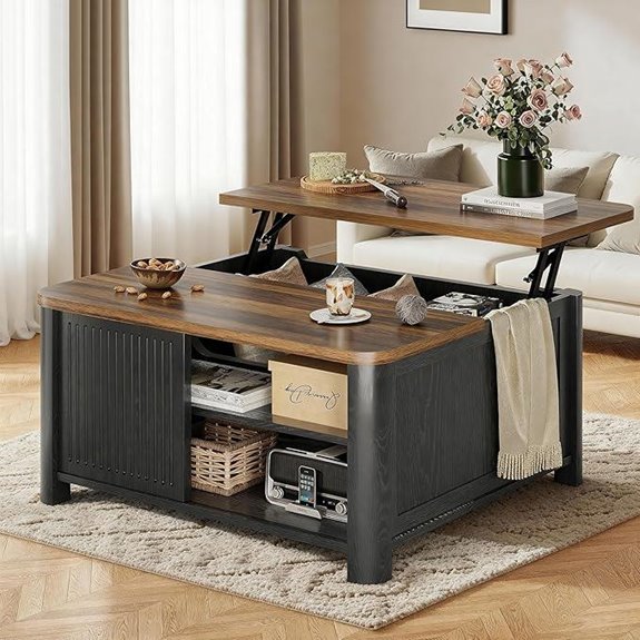 black lift top storage table