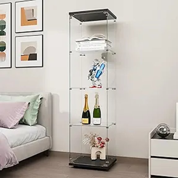 FANYUSHOW Glass Display Cabinet with Lock Black