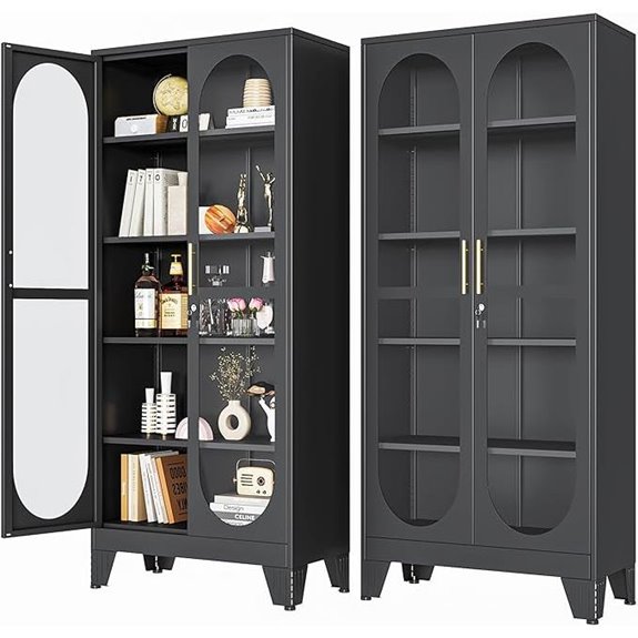 71 Black Locking Glass Display Cabinet with Shelves