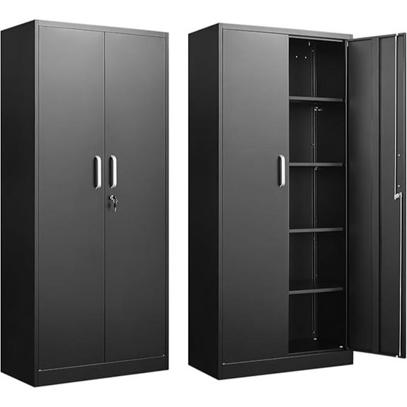 Black Metal Storage Cabinet with Adjustable Shelves