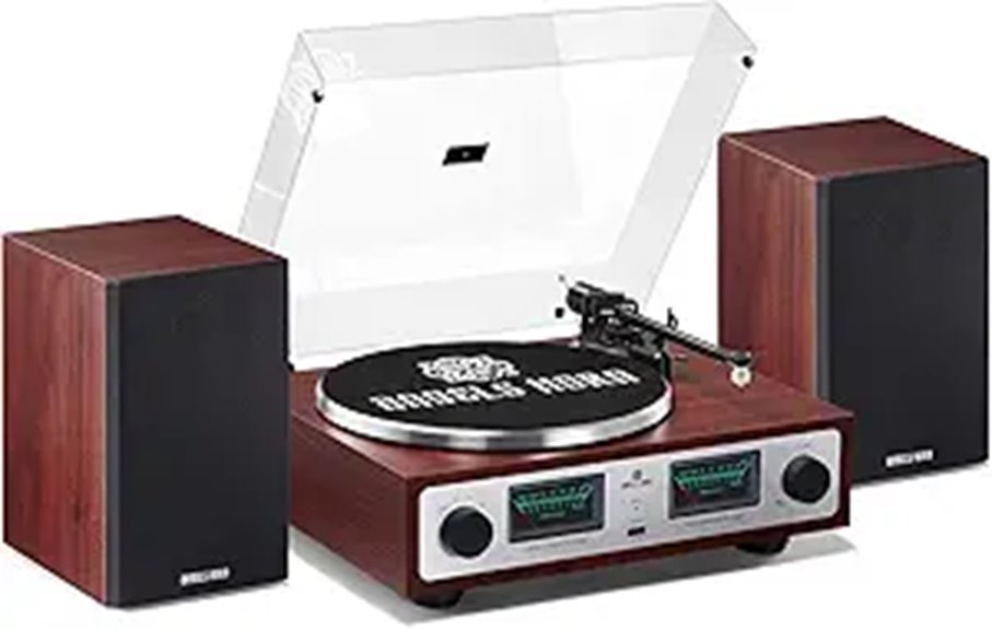 ANGELS HORN Bluetooth Turntable with Speakers and Pitch Control