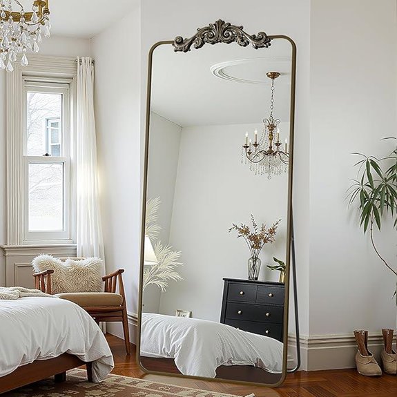 Full Length Bronze Floor Mirror with Carved Frame