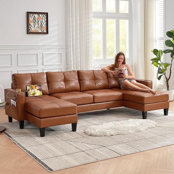 TYBOATLE 116 Brown Faux Leather Sectional Sofa