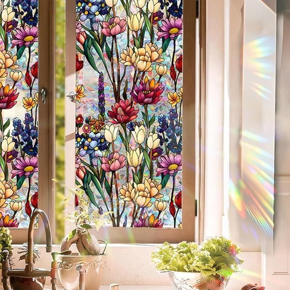 Colorful Flower Stained Glass Window Film (17x78.74)
