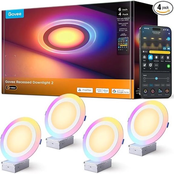 Govee 6-Inch RGBIC Recessed Smart LED Lights (4 Pack)