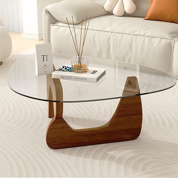 Modern Glass Coffee Table with Wooden Base