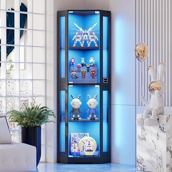 65 Corner Glass Display Cabinet with LED Lights