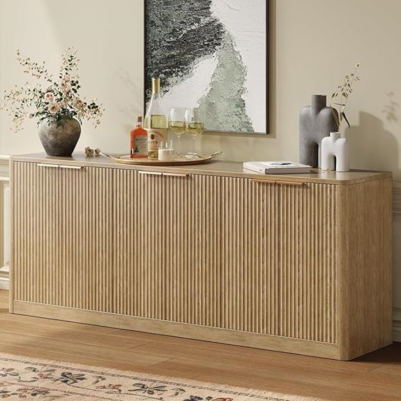 Evermagin 67 Fluted Oak Buffet Sideboard with Storage