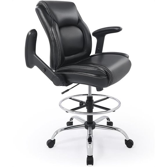 Ergonomic Faux Leather Drafting Chair with Foot Ring