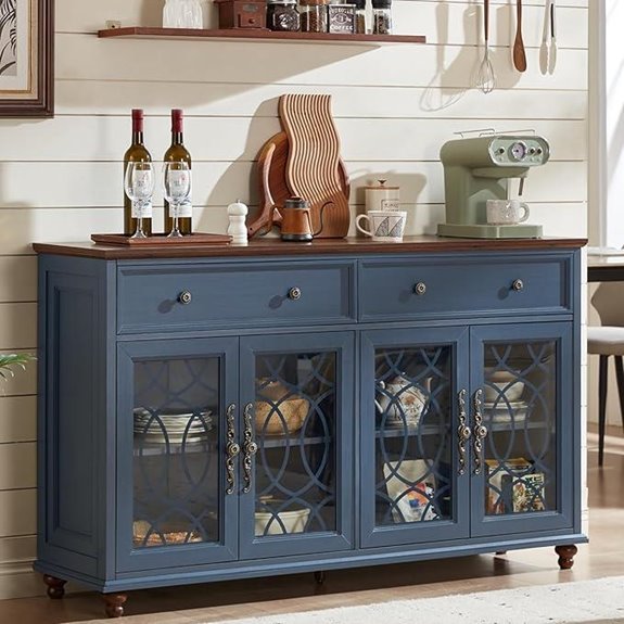 Farmhouse Sideboard Buffet with Glass Doors and Shelves