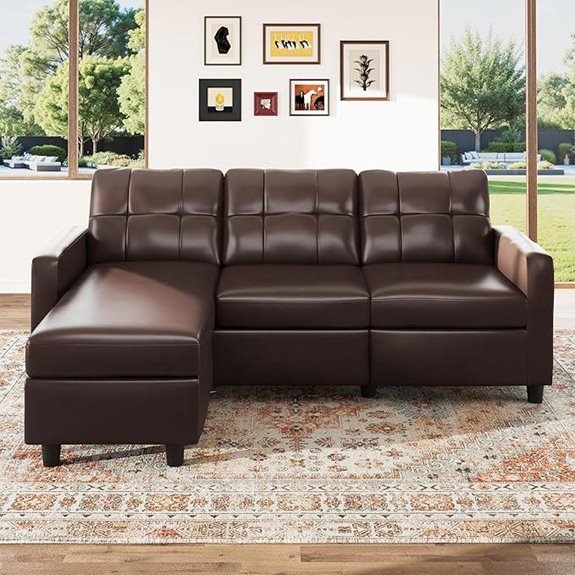 HONBAY Faux Leather L-Shaped Convertible Sectional Sofa
