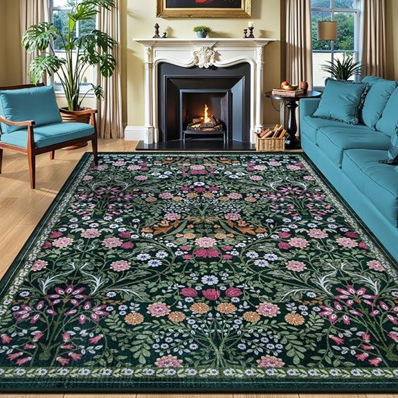 8x10 Floral Washable Area Rug for Living Room