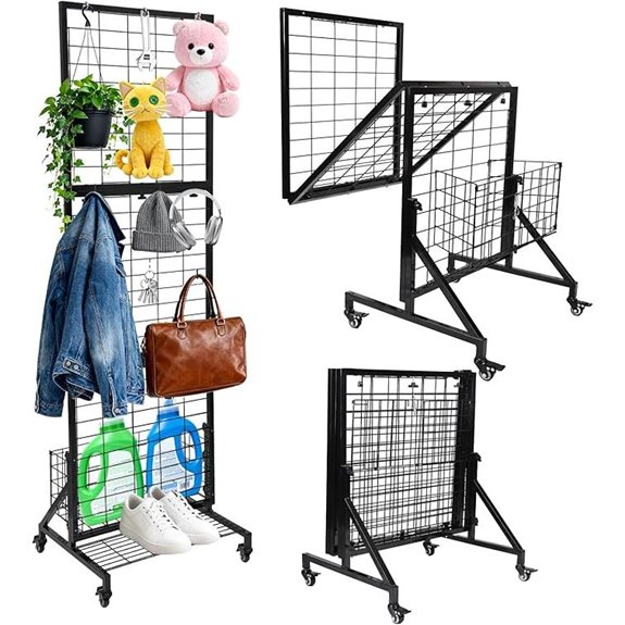 Foldable Grid Wall Panels with Baskets for Display