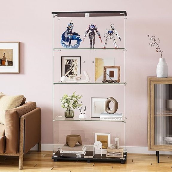 Glass Display Cabinet with 4 Shelves and Lock