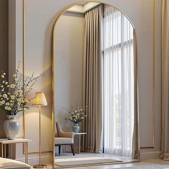 Arched Full-Length Mirror with Stand Gold Finish