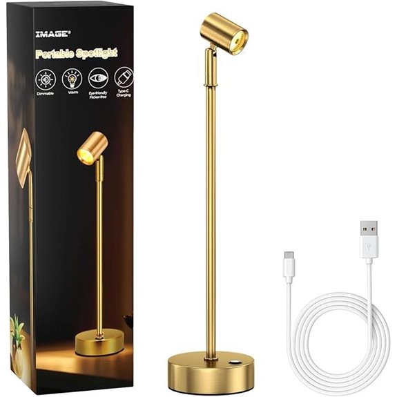 Golden Cordless Adjustable Spotlight for Home and Decor