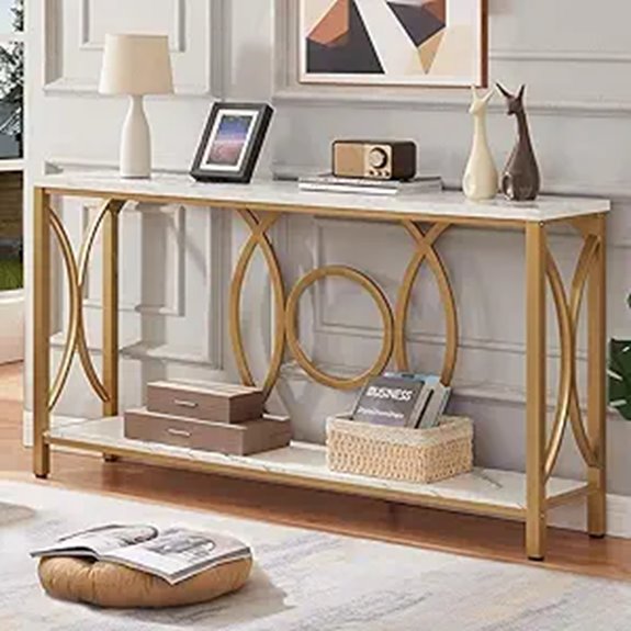 HOMISSUE Gold Console Table with Faux Marble Top