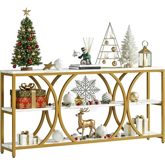 Modern Console Table with Gold Frame & Faux Marble