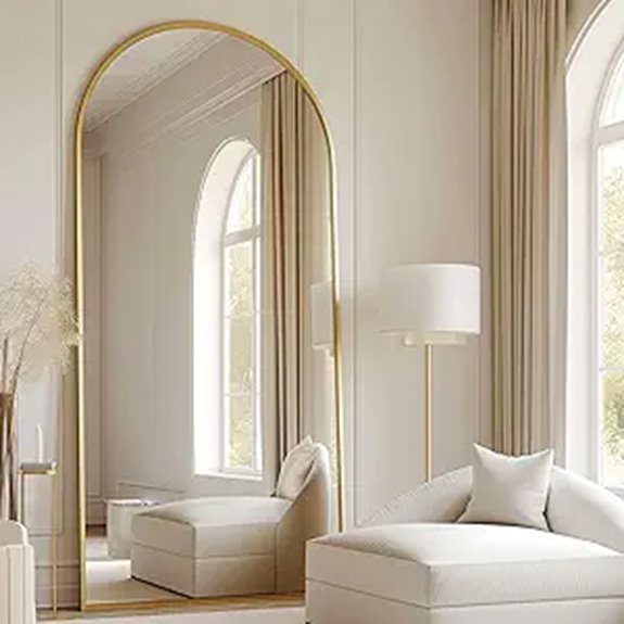 Arched Full-Length Mirror with Stand and Gold Frame