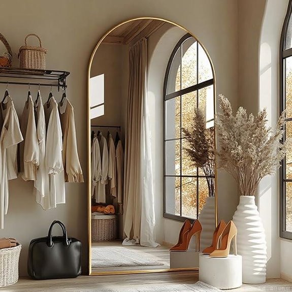 Full Length Freestanding Arched Mirror (Gold)