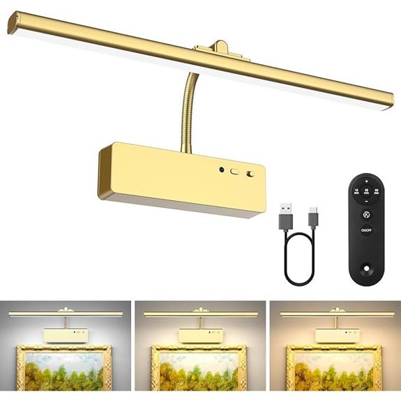 Lightbiz Rechargeable Picture Light with Remote Dimmable Gold