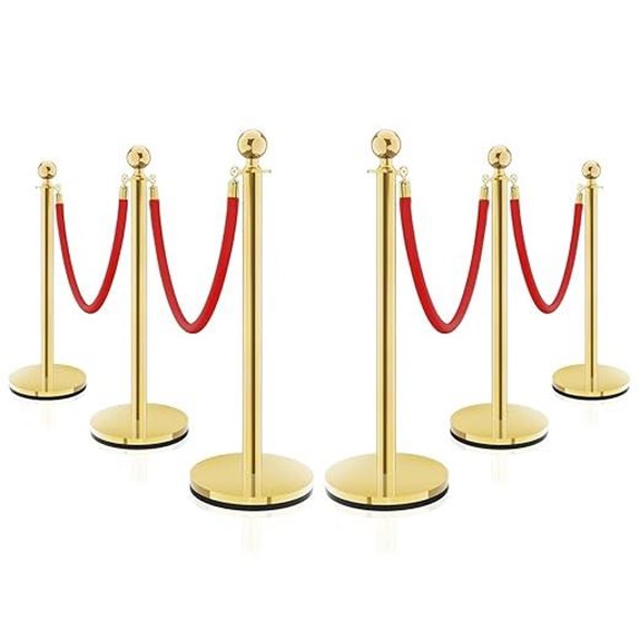 Nattork Gold Stanchion Posts with Velvet Ropes (6 Pack)
