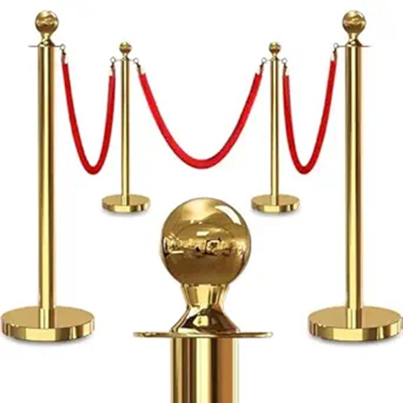 4PCS Gold Stanchions with Red Velvet Rope Set