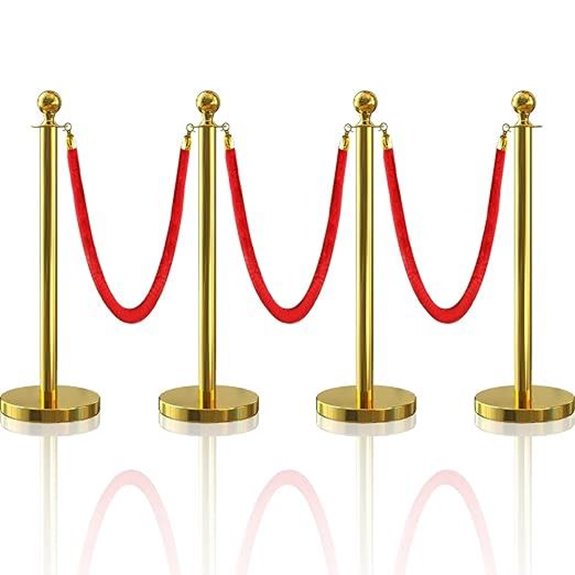 4Pcs Gold Stanchion Posts with Velvet Ropes Set